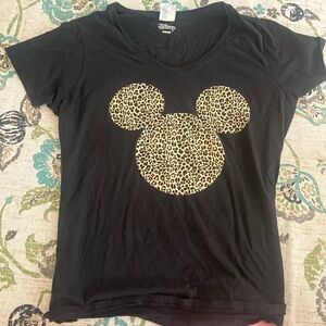 Disney Black Tee with Leopard Mickey Design